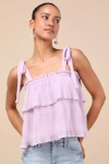 Lulus Tiers To Summer Lavender Tie-strap Tiered Tank Top In Purple