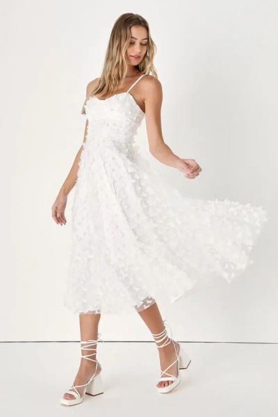Lulus Time To Fly White Butterfly Lace-up Midi Dress
