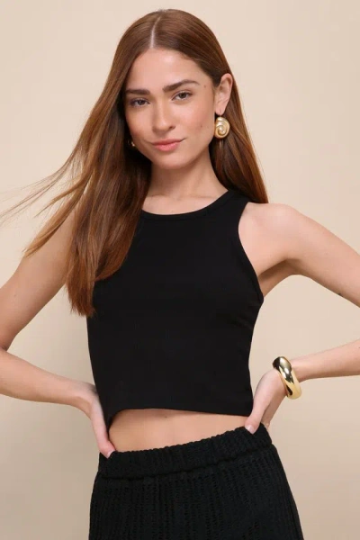 Lulus Timeless Addition Black Ribbed Knit Crew Neck Tank Top