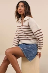 Lulus Timeless Energy Cream Striped Collared Pullover Sweater In White