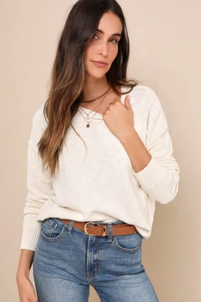 Lulus Timeless Perfection Cream Textured Crew Neck Pullover Sweater In White