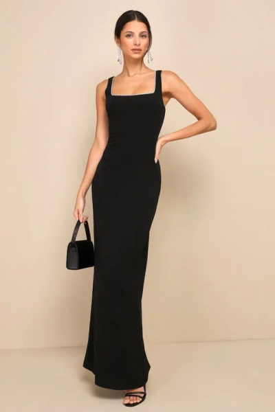 Lulus Timeless Poise Black Rhinestone Square Neck Backless Maxi Dress