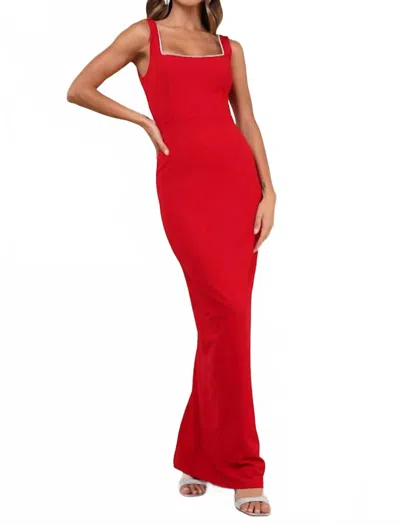 Lulus Timeless Poise Rhinestone Squareneck Dress In Red