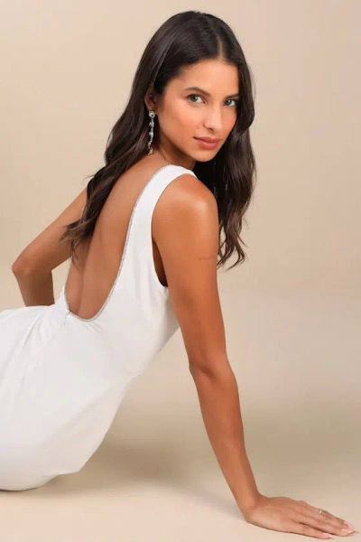 Lulus Timeless Poise White Rhinestone Square Neck Backless Maxi Dress