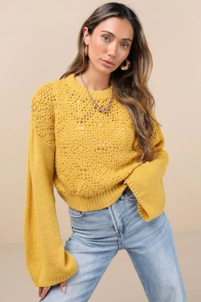 Lulus Toasty Cuteness Mustard Yellow Cropped Crochet Sweater