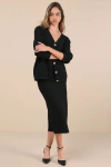 Lulus Toasty Sophistication Black Two-piece Cardi Sweater Midi Dress In Black