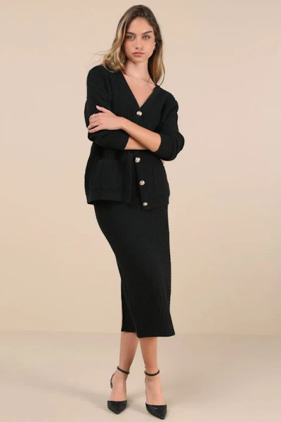 Lulus Toasty Sophistication Black Two-piece Cardi Sweater Midi Dress