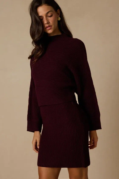 Lulus Toasty Times Dark Purple Long Sleeve Two-piece Sweater Dress In Burgundy