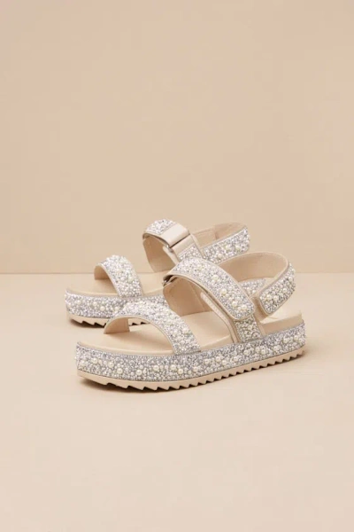 Lulus Toinetta Ivory Rhinestone Pearl Flatform Sandals