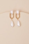 Lulus Tonna Gold And White Pearl Drop Earrings