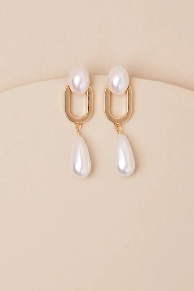 Lulus Tonna Gold And White Pearl Drop Earrings