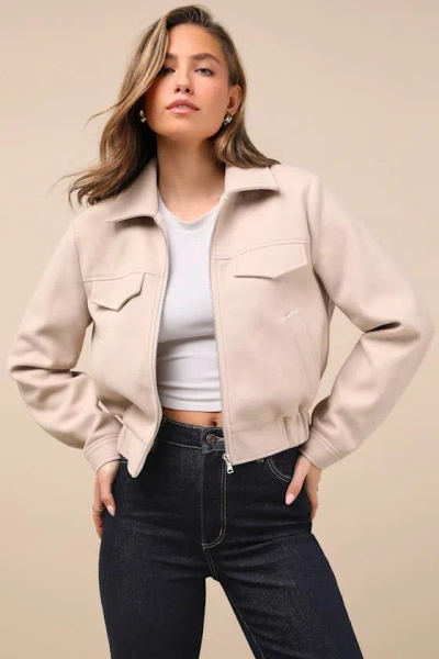 Lulus Top-notch Comfort Beige Collared Bomber Jacket