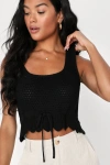 Lulus Total Frill Black Knit Drawstring Sweater Tank In Black