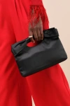Lulus Total Romantic Black Satin Bow Clutch In Black