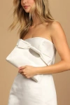 Lulus Total Romantic White Satin Bow Clutch In White