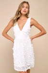 Lulus Totally Beautiful White 3d Floral Tie-strap Skater Mini Dress In White