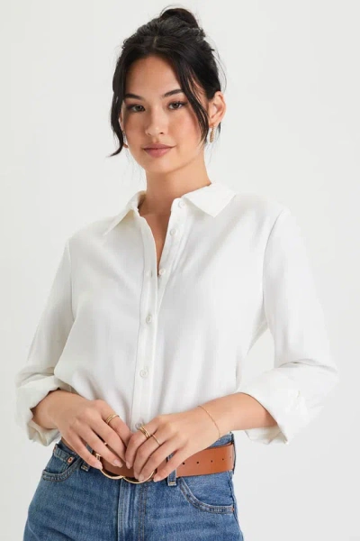 Lulus Totally Polished Ivory Long Sleeve Button-up Top