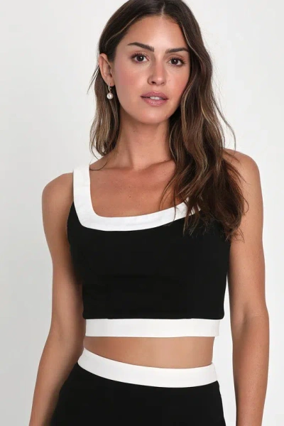 Lulus Totally Sensational Black Color Block Sleeveless Crop Tank Top
