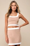 Lulus Totally Sensational Tan Color Block Bodycon Mini Skirt In Tan