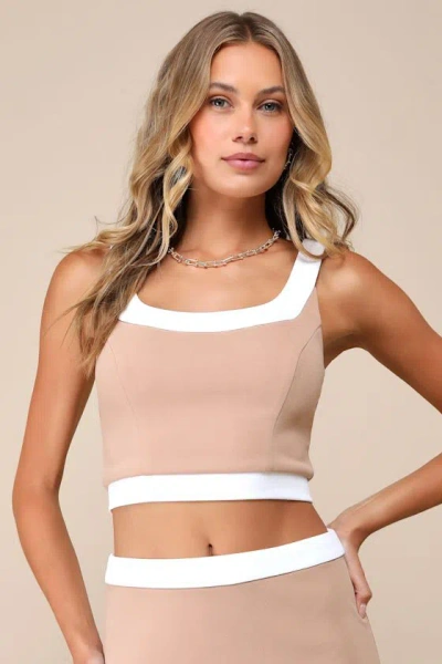 Lulus Totally Sensational Tan Color Block Sleeveless Crop Top