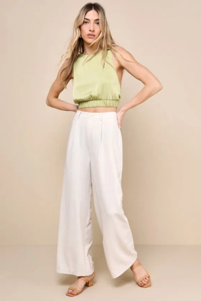 Lulus Totally Sophisticated Beige High-rise Wide-leg Trouser Pants