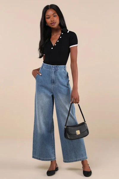 Lulus Trending Outlook Medium Wash High-rise Wide-leg Jeans In Blue