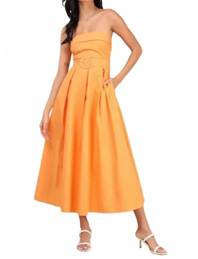 Lulus Trendsetting Choice Strapless Midi Dress With Pockets In Orange In Multi