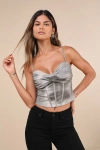 LULUS TRENDSETTING DARLING DUSTY SAGE WASHED MESH BUSTIER TANK TOP
