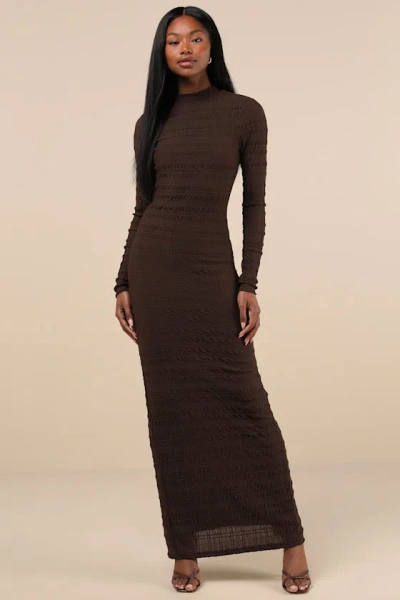 Lulus Trendsetting Design Brown Textured Long Sleeve Maxi Dress