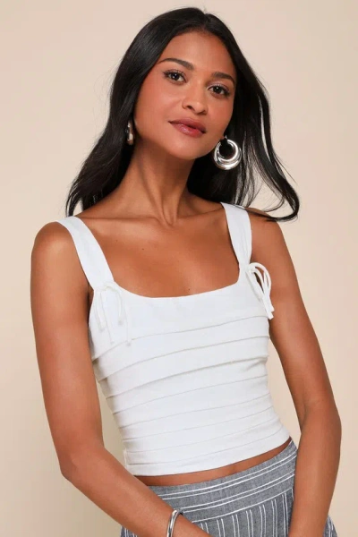 Lulus Trendsetting Essence White Linen Pleated Cropped Lace-up Top