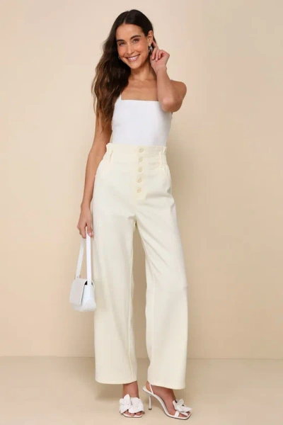 Lulus Trendsetting Instinct Cream Twill High Rise Wide-leg Pants In White