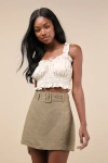 Lulus Trendsetting Option Olive Green Belted High-rise Mini Skirt In Olive Green