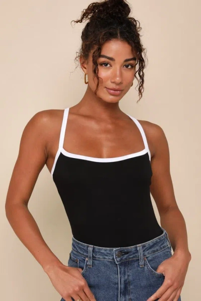 Lulus Trendy Inclination Black And White Sleeveless Cami Bodysuit