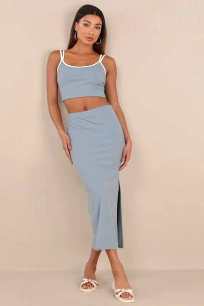 Lulus Trendy Match Slate Blue Ribbed Two-piece Midi Dress