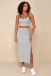Lulus Trendy Match White Striped Ribbed Two-piece Midi Dress In White