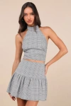 Lulus Trendy Momentum Black And White Plaid Mini Skirt In Black And White