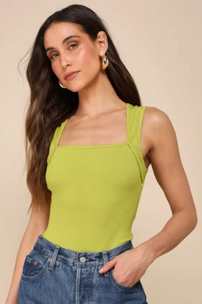 Lulus Trendy 'til The End Lime Green Ribbed Sleeveless Bodysuit