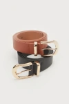Lulus Trendy Twosome Black And Brown Two-piece Belt Set In Black