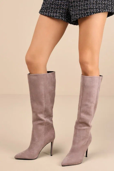 Lulus Trinnie Taupe Suede Pointed-toe Over-the-knee Boots