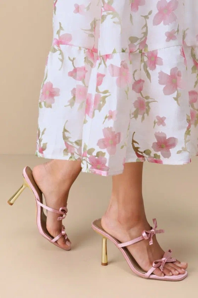 Lulus Trolley Pink Satin Bow High Heel Slide Sandals