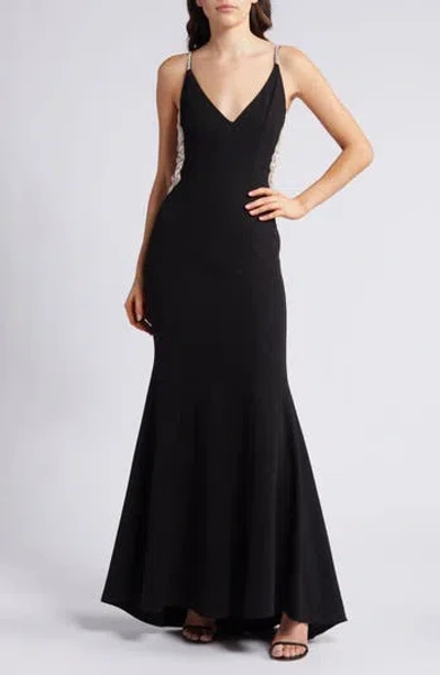 Lulus True Luxe Rhinestone Detail Mermaid Gown In Black