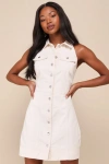 Lulus Truest Charisma Cream Twill Collared Button-up Mini Dress In White
