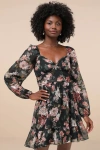Lulus Truly Adorable Green Floral Burnout Balloon Sleeve Mini Dress In Green