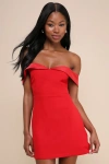 Lulus Truly Enticing Red Off-the-shoulder Mini Dress In Red