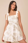Lulus Truly Inspiring Ivory Mesh Floral Applique Tie-strap Mini Dress In Ivory