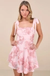 Lulus Truly Inspiring Pink Mesh Floral Applique Tie-strap Mini Dress In Pink