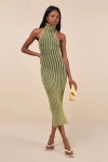 Lulus Truly Magnetic Washed Green Ribbed Turtleneck Midi Sweater Dress In Washed Green