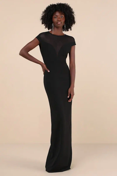 Lulus Truly Mysterious Black Sheer Mesh Cap Sleeve Maxi Dress