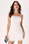 Lulus Truly Sensational White Sequin Feather Sleeveless Mini Dress In White