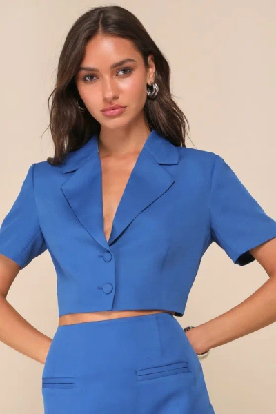 Lulus Truly Sophisticated Royal Blue Short Sleeve Cropped Blazer Top